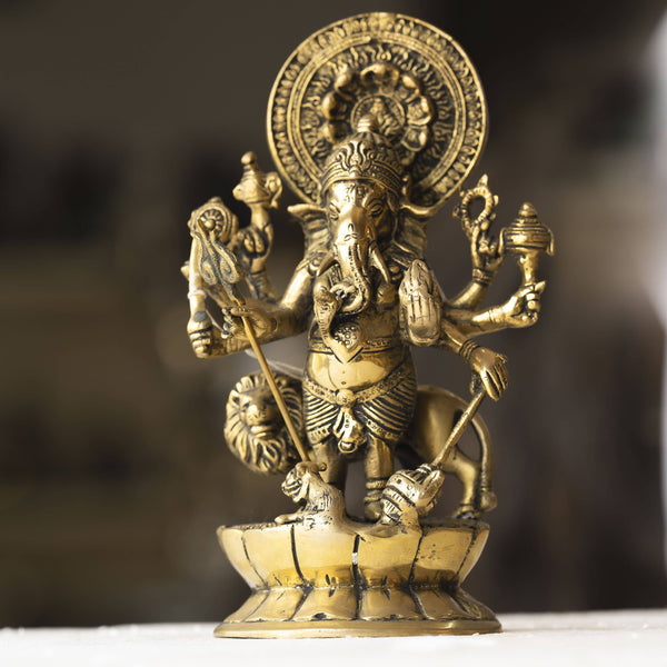 Myoksha Lord Ganesha Standing Brass Idol - For Auspicious Beginnings