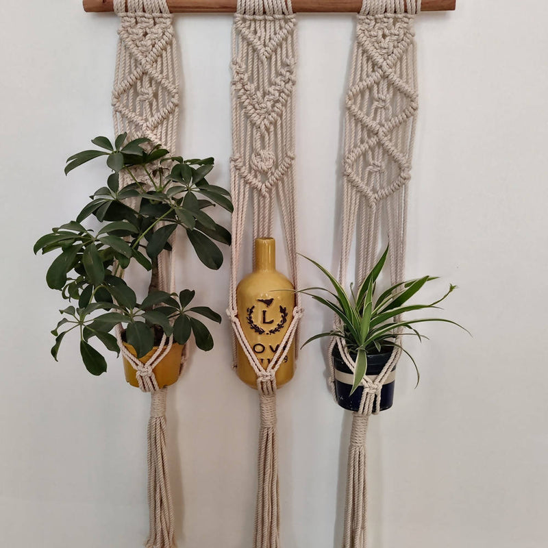 The Decor Nook Off White Macrame Triple Plant Hanger