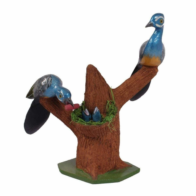 Two Wooden Birds Along with Nest and Baby Birds