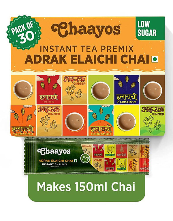 Chaayos Instant Adrak Elaichi Tea Premix (Low Sugar)