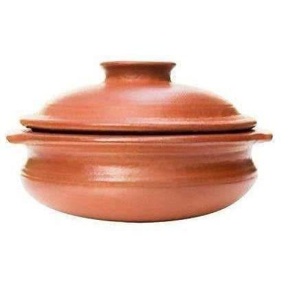 Earthen Clay Cookware Pot with Lid for Cooking and Serving (2.5 L, Red)