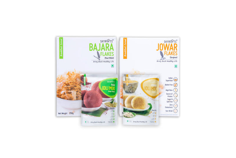 Skyroots Jowar Flakes + Bajara Flakes + Ragi Idli Mix + Jowar Idli Mix Combo Pack