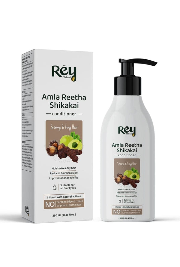 Rey Naturals Amla Reetha Shikakai Hair Conditioner for Strong & Long Hair, Paraben & Sulphate Free, Fights Dry & Frizzy Hair, Deep Conditioner for Dry Hair, Suitable for Men & Women (250 ML)