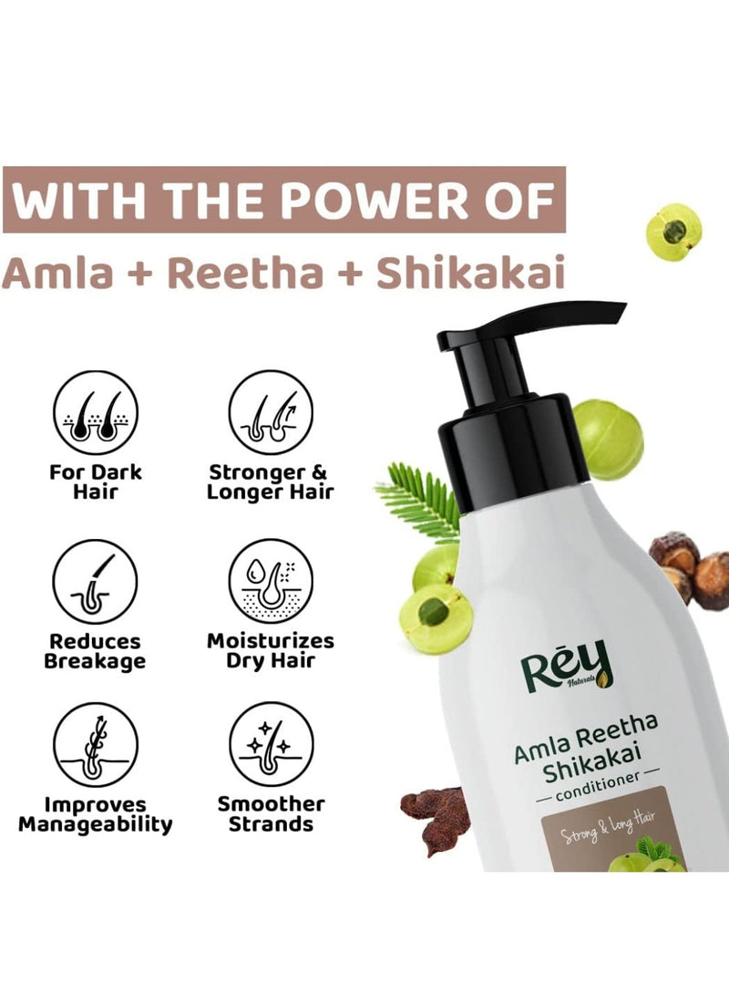 Rey Naturals Amla Reetha Shikakai Hair Conditioner for Strong & Long Hair, Paraben & Sulphate Free, Fights Dry & Frizzy Hair, Deep Conditioner for Dry Hair, Suitable for Men & Women (250 ML)