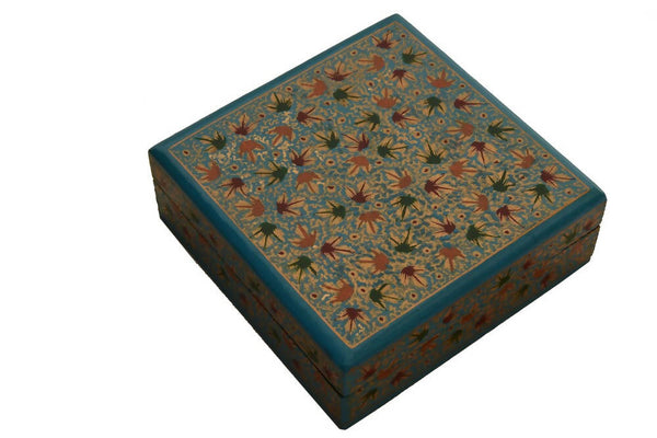 Nizalia Chinar Leaf Embossed Blue Paper Mache Square Coasters