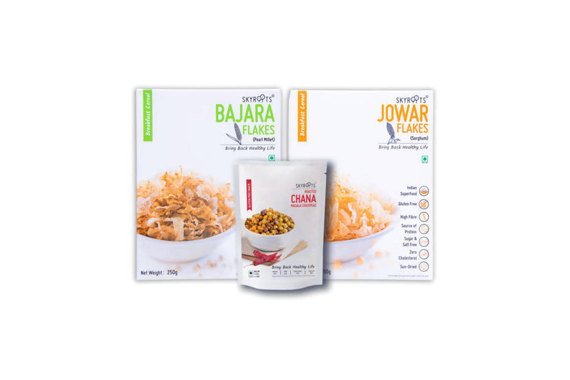 Skyroots Bajara Flakes + Jowar Flakes + Roasted Masala Chana Combo Pack