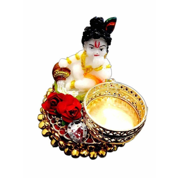 Little Krishna Candle with Gold Beads Kumkum Holder