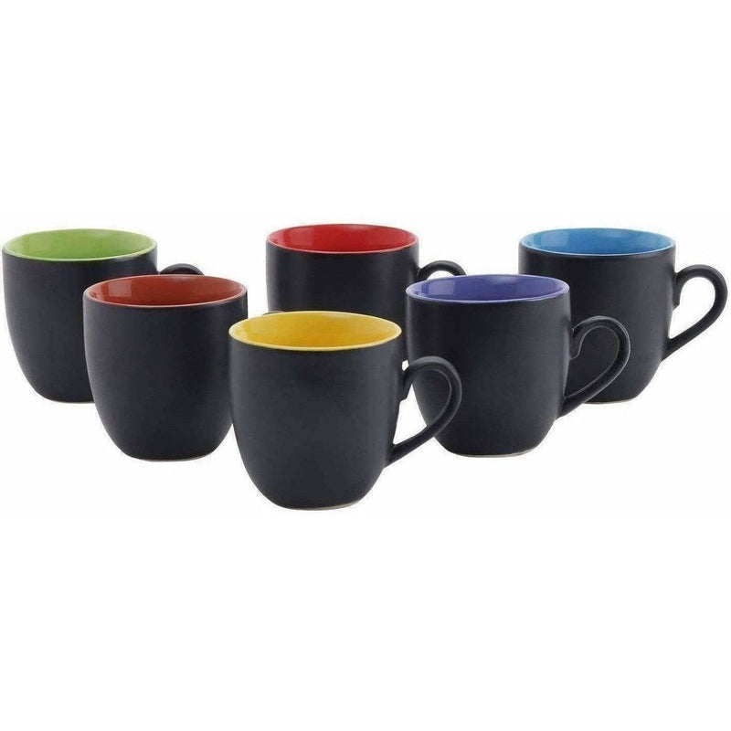 Black Mat Multicolour Tea/Coffee Cups, 180 Ml, Set of 6 Pieces.