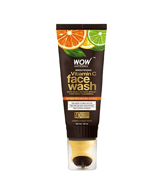 Wow Skin Science Brightening Vitamin C Foaming Face Wash Gel with Built-In Face Brush For Deep Cleansing