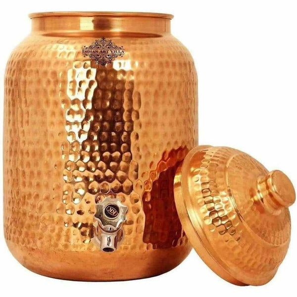 Indian Art Villa Hammered Copper Water Dispenser Container Pot Matka