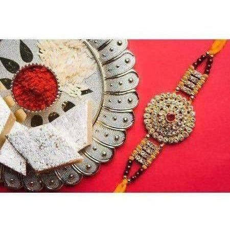 Stones Designer Rakhi with Kaju Katli Sweet