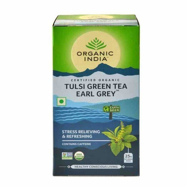 Organic India Tulsi Green Tea Earl Grey 25 Tea Bags