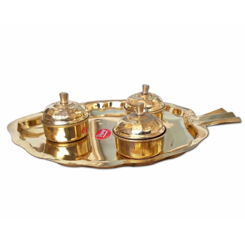 Leaf Shape Brass Tray with Haldi Boxes