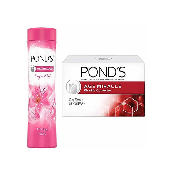 Ponds Dreamflower Fragrant Talcum Powder Pink Lily And Age Miracle Wrinkle Corrector SPF 18 PA++ Day Cream