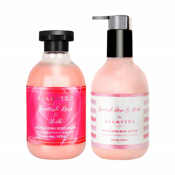 Glamveda British Rose & Milk Nourishing Body Wash & Lotion Combo Pack