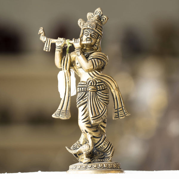 Myoksha Lord Krishna Brass Idol - For Protection Of Your Family