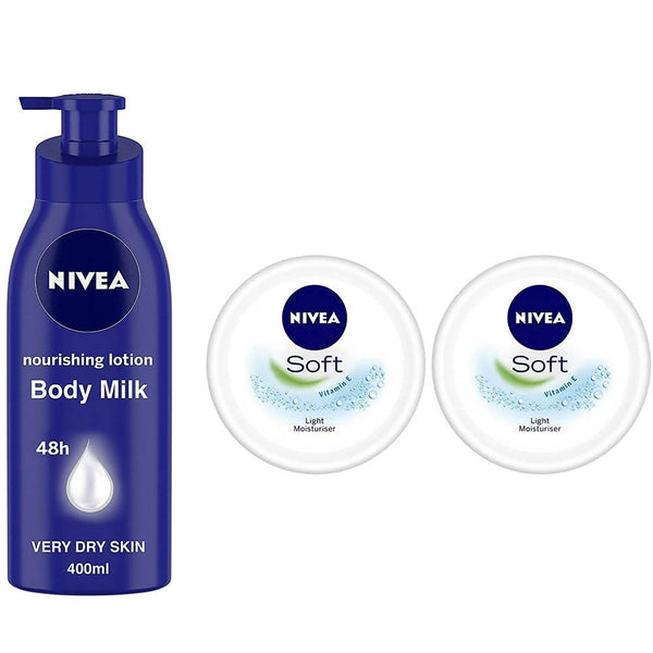 Nivea Nourishing Lotion Body Milk & Soft Light Moisturizing Cream Combo Pack