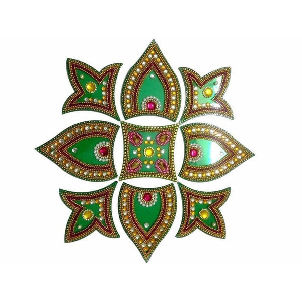 Kundan Rangoli Design Green color For Floor Decoration / Wall Decoration / Pooja Decoration