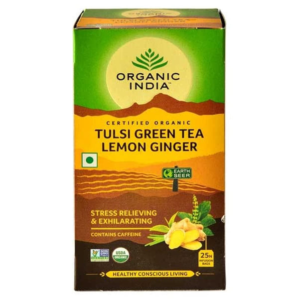 Organic India Tulsi Green Tea Lemon Ginger 25 Tea Bags