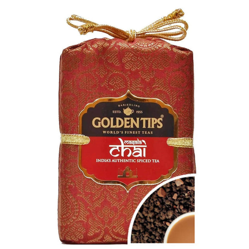 Golden Tips Masala Chai India's Authentic Spiced Tea - Royal Brocade Cloth Bag