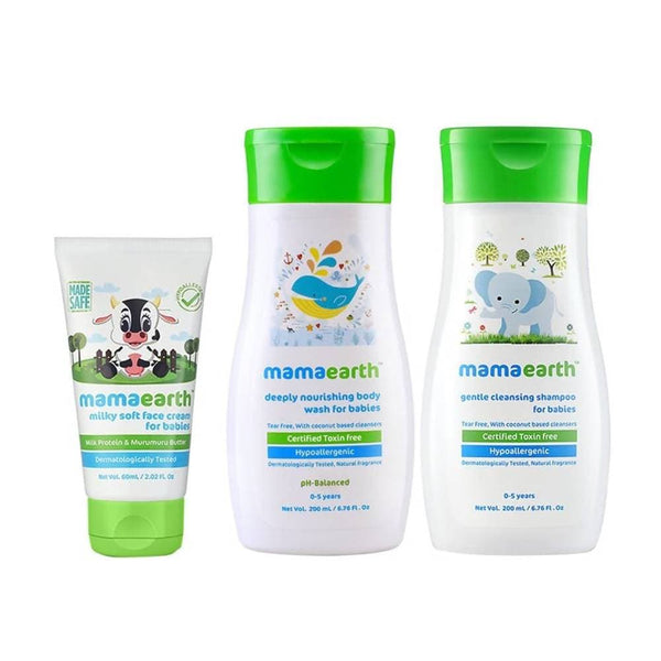 Mamaearth Gentle Cleansing Shampoo And Deeply Nourishing Body Wash And Milky Soft Face Cream For Babies