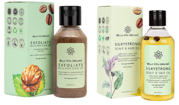 Bella Vita Organic Face & Body Scrub + Hair Oil Combo