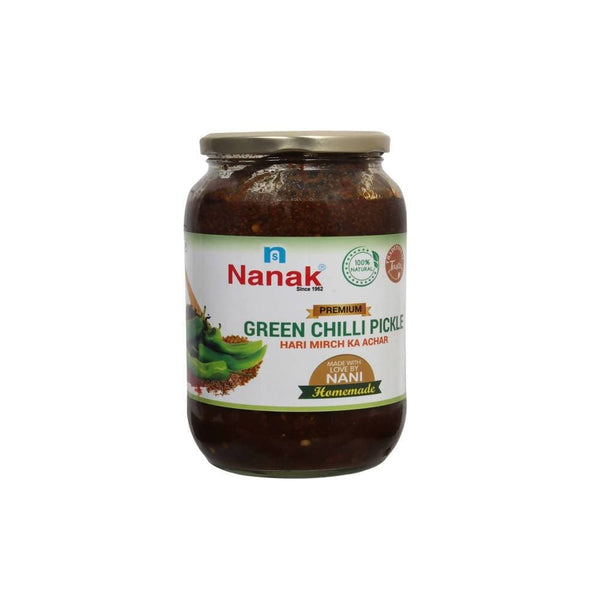 Nanak Homemade Green Chilli Pickle,1Kg-[Less Oil & Salt]